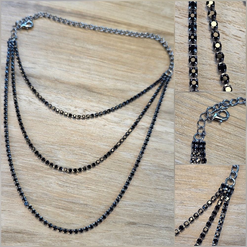 🔸️NIB Black 3-Layered Rhinestone Adjustable Anklet - Picture 10 of 12